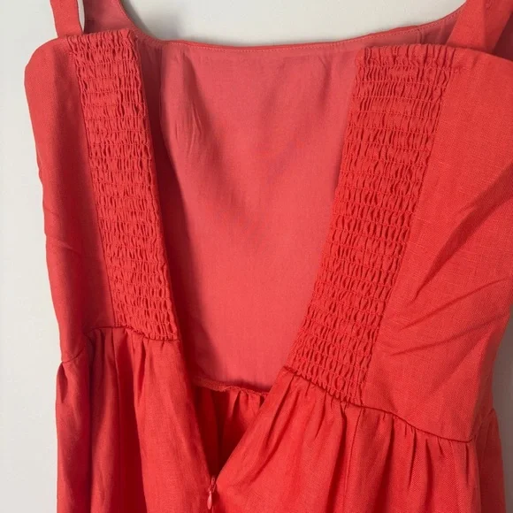 NEW Reformation Janu Midi Linen Dress Red Coral Orange | US 0 UK 4 - Picture 13 of 16